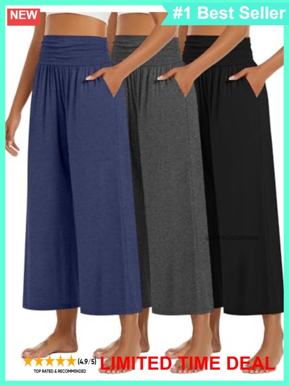Wide Leg Capri Pants High Waisted Pleated Lounge